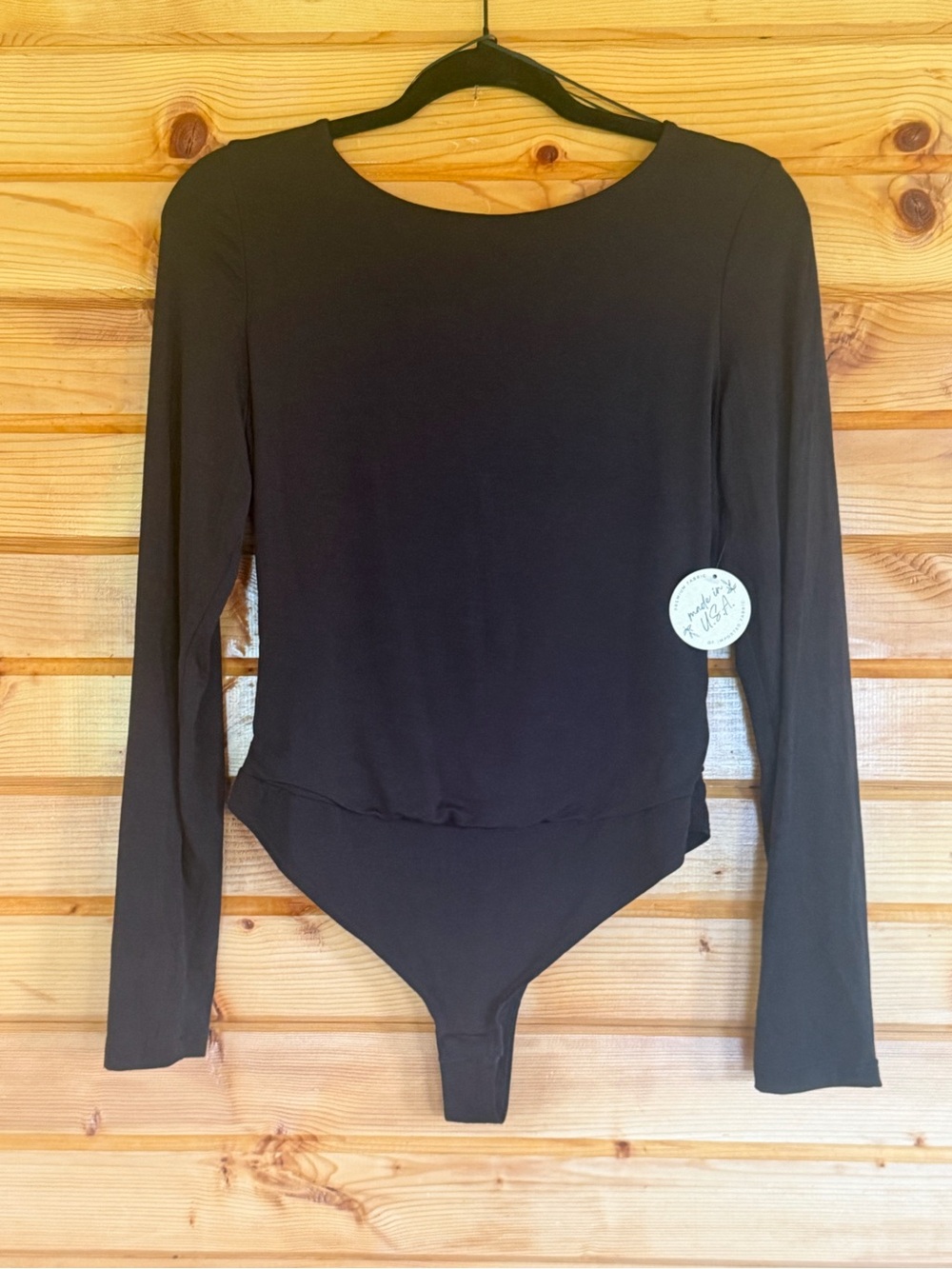Final Touch Black Long Sleeve Scoop Neck Bodysuit